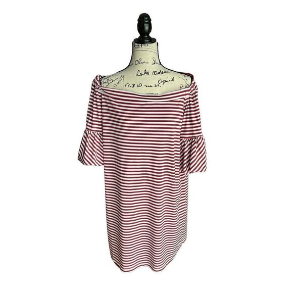 Donna Morgan Dresses & Skirts - Donna Morgan Women's Red & White Off Shoulder Bishop Sleeve Dress Size 14